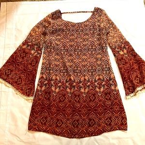 Boho- type mini dress with bell sleeves